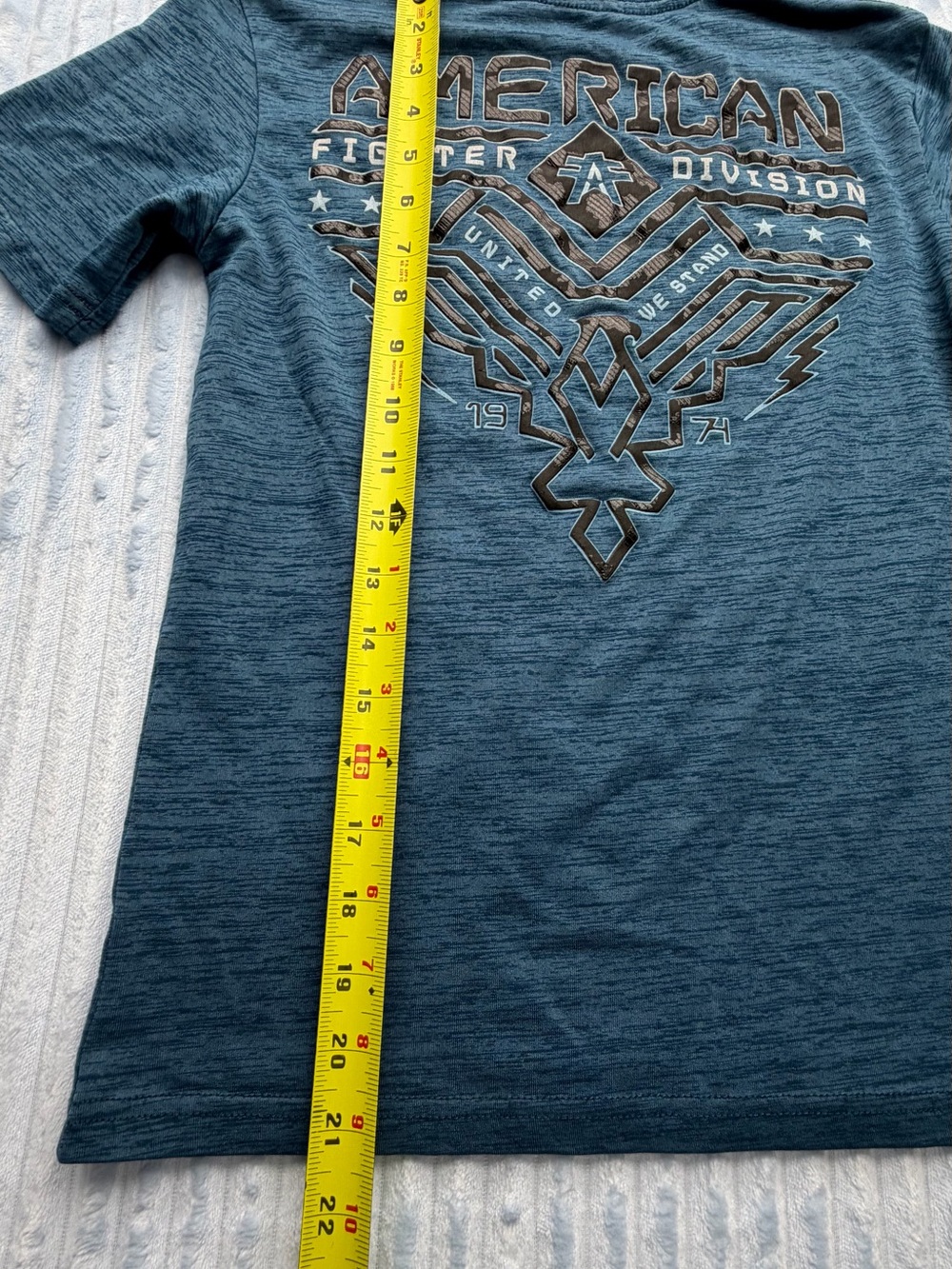 American Fighter Heathered Blue Graphic Youth Tee with Cream Print